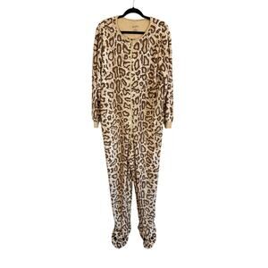 Nick & Nora Womens Brown Python Snake Print Footie Pajamas Jumper Sleepwear XXL